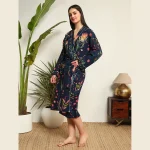 Women's Boho Maxi Kimono Dress Blue Floral Robe - Image 4