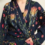 Women's Boho Maxi Kimono Dress Blue Floral Robe - Image 7