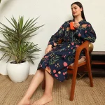 Women's Boho Maxi Kimono Dress Blue Floral Robe - Image 2
