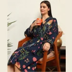 Women's Boho Maxi Kimono Dress Blue Floral Robe