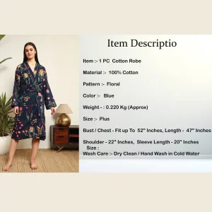 Women's Boho Maxi Kimono Dress Blue Floral Robe - Image 8