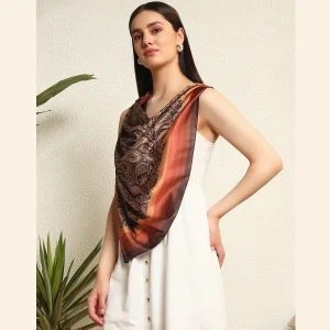 Women's Brown Paisley Printing Square Scarves - Image 3