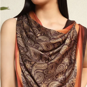 Women's Brown Paisley Printing Square Scarves - Image 9