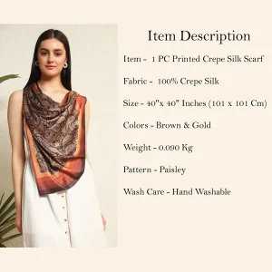 Women's Brown Paisley Printing Square Scarves - Image 10