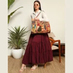 Women's Brown Patchwork Quilted Silk Fabric Bags - Image 5