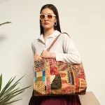 Women's Brown Patchwork Quilted Silk Fabric Bags