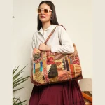 Women's Brown Patchwork Quilted Silk Fabric Bags - Image 2