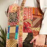 Women's Brown Patchwork Quilted Silk Fabric Bags - Image 8