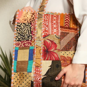 Women's Brown Patchwork Quilted Silk Fabric Bags - Image 8