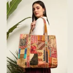 Women's Brown Patchwork Quilted Silk Fabric Bags - Image 4