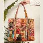 Women's Brown Patchwork Quilted Silk Fabric Bags - Image 7