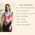 Women's Crepe Silk Neck Wraps Scarves Horse Riding Print - Image 10