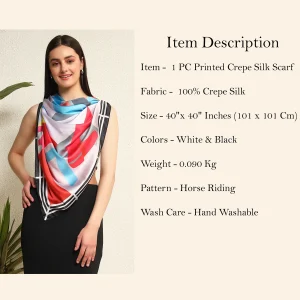 Women's Crepe Silk Neck Wraps Scarves Horse Riding Print - Image 10