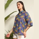Women's Fashion oversized Summer Cotton Shirt Purple Leopard Print - Image 3