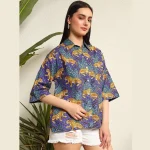 Women's Fashion oversized Summer Cotton Shirt Purple Leopard Print - Image 4