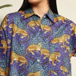 Women's Fashion oversized Summer Cotton Shirt Purple Leopard Print - Image 9