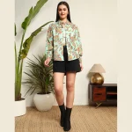 Women's Green Floral Print Cotton Shirt Puff Long Sleeve - Image 6