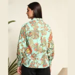 Women's Green Floral Print Cotton Shirt Puff Long Sleeve - Image 7