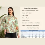 Women's Green Floral Print Cotton Shirt Puff Long Sleeve - Image 9