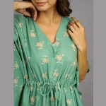 Women's Green Palm Tree Print Cotton Kaftan Dress - Image 4