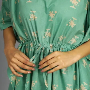 Women's Green Palm Tree Print Cotton Kaftan Dress - Image 5