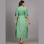 Women's Green Palm Tree Print Cotton Kaftan Dress - Image 6