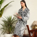 Women's Long Sleeve Bathrobe Handmade Mandala Print