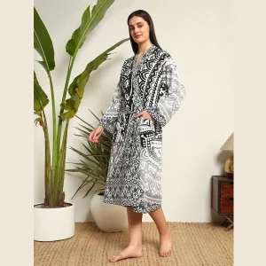 Women's Long Sleeve Bathrobe Handmade Mandala Print - Image 3