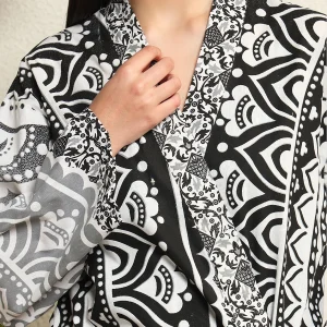 Women's Long Sleeve Bathrobe Handmade Mandala Print - Image 8