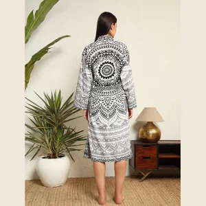 Women's Long Sleeve Bathrobe Handmade Mandala Print - Image 6