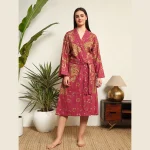 Women's Maroon & Gold Mandala Print Bathrobe - Image 2