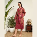 Women's Maroon & Gold Mandala Print Bathrobe - Image 3