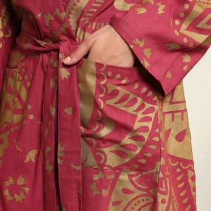 Women's Maroon & Gold Mandala Print Bathrobe - Image 8