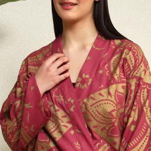 Women's Maroon & Gold Mandala Print Bathrobe - Image 7