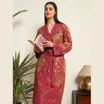Women's Maroon & Gold Mandala Print Bathrobe - Image 5