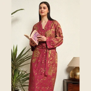 Women's Maroon & Gold Mandala Print Bathrobe - Image 5