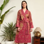 Women's Maroon & Gold Mandala Print Bathrobe