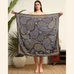 Women's Paisley Print Neck Headscarf (Black) - Image 6