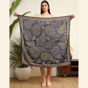 Women's Paisley Print Neck Headscarf (Black) - Image 6
