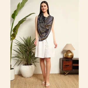Women's Paisley Print Neck Headscarf (Black) - Image 7