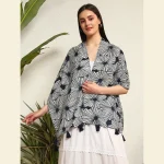 Women's Pure Cotton Neck Wrap Blue Floral Stole - Image 2