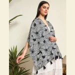 Women's Pure Cotton Neck Wrap Blue Floral Stole - Image 3