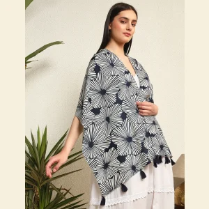 Women's Pure Cotton Neck Wrap Blue Floral Stole - Image 3