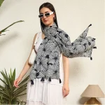 Women's Pure Cotton Neck Wrap Blue Floral Stole