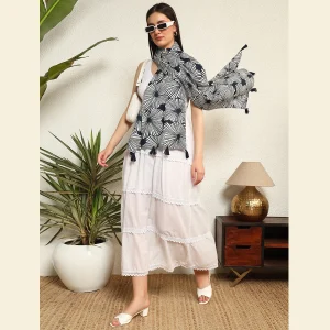 Women's Pure Cotton Neck Wrap Blue Floral Stole - Image 4