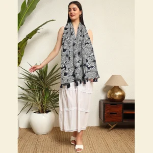 Women's Pure Cotton Neck Wrap Blue Floral Stole - Image 5