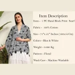 Women's Pure Cotton Neck Wrap Blue Floral Stole - Image 9