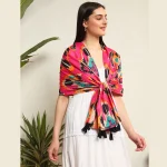 Women's Scarf Pink Ikat Print Cotton Fabric Dupatta - Image 4