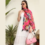 Women's Scarf Pink Ikat Print Cotton Fabric Dupatta - Image 6
