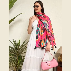 Women's Scarf Pink Ikat Print Cotton Fabric Dupatta - Image 6